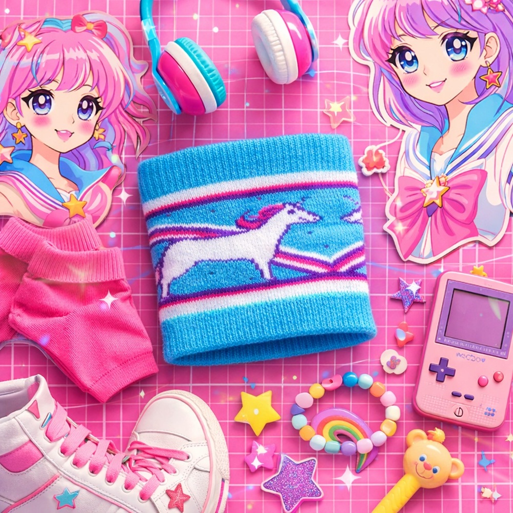 3/$15 Retro 80s Unicorn Sweatband Coffee Cup Sleeve Blue Retro Knit Accessory